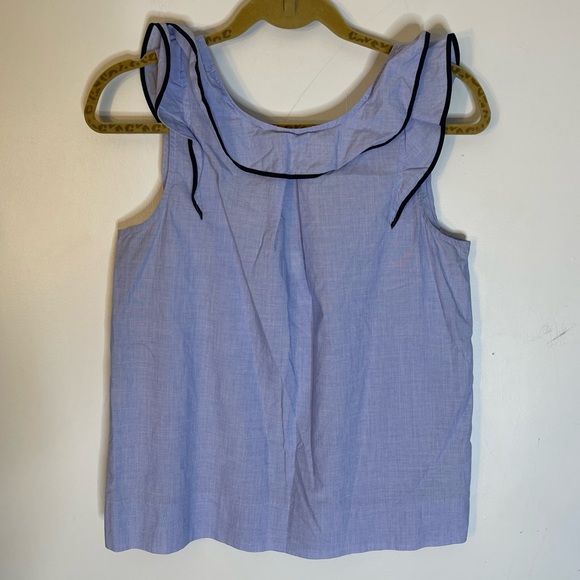 J. Crew Tops - J. CREW Blue Chambray Ruffle Detail Sleeveless Cotton Top Size 4